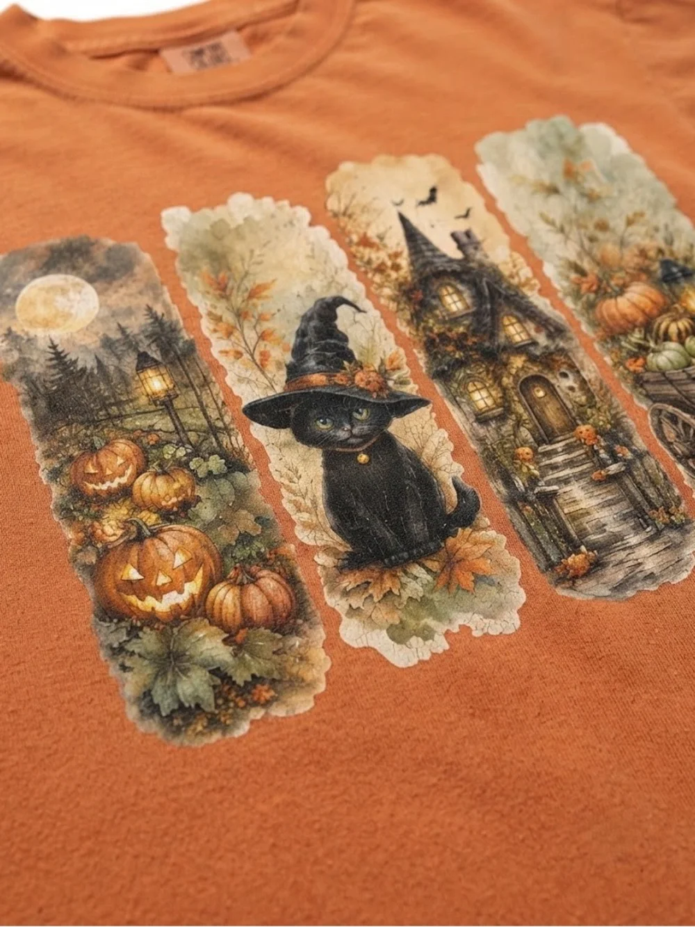 Comfort Colors Orange Halloween Cat & Pumpkin Graphic Tee